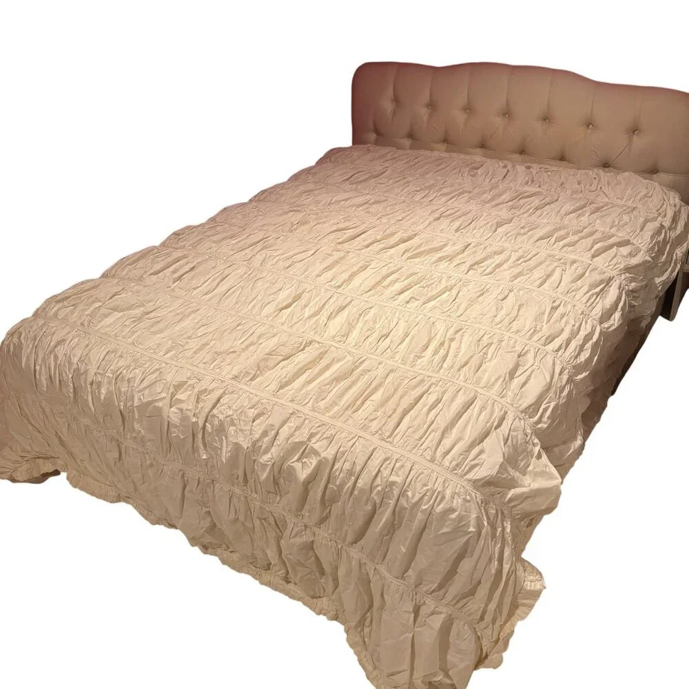 Anthropologie Cirrus Duvet Cover Cream Cotton Ruffle Y2K Queen Comforter 1 Sham
